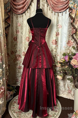 Wine Red Straps Sweetheart Vintage Style Party Dress, Wine Red Evening Prom Dress