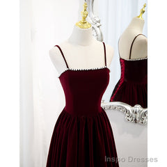 Wine Red Velvet Short Simple Wedding Party Dress, Dark Red Homecoming Dresses