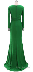 Women Long Mother of Bride Dress Green Grey Long Sleeve V Neck Evening Prom Dress