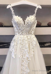 Light Champagne Tulle Long Prom Dresses with Lace