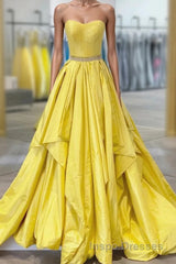 Yellow Evening Prom Dress A Line Sweetheart Long Party Evening Dress with Beading