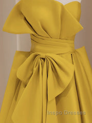 Yellow Satin Long Evening Prom Dress, Yellow Evening Dress