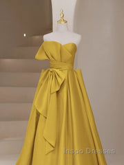 Yellow Satin Long Evening Prom Dress, Yellow Evening Dress