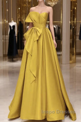 Yellow Satin Long Evening Prom Dress, Yellow Evening Dress
