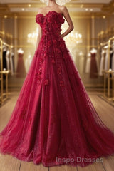 A-Line Evening Prom Dress Elegant Dress Formal Sweep / Brush Train Sleeveless Sweetheart Tulle with Pleats Sequin Appliques